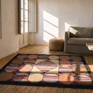 Antique Multicolor Wool 1920s American Hooked Small Square Scatter Rug (SKU 20478) - room view