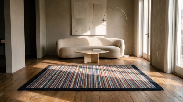 Multicolor 1920s american square hooked wool antique rug 10 Multicolor 1920s american square hooked wool antique rug (sku 20564) - room view