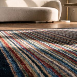 Multicolor 1920s American Square Hooked Wool Antique Rug (SKU 20564) - in-room detail
