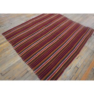 Multicolor Field Striped Vintage Mid-century Turkish Kilim Rug - detail view 1