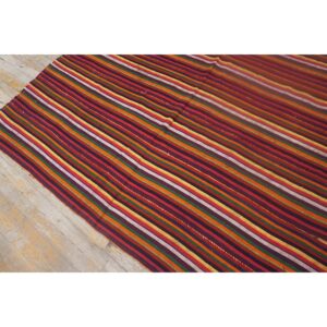 Multicolor Field Striped Vintage Mid-century Turkish Kilim Rug - detail view 3