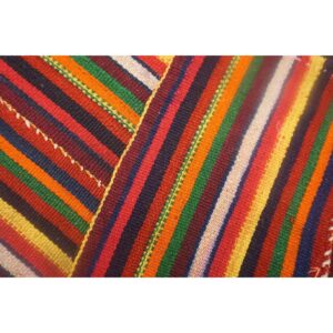 Multicolor Field Striped Vintage Mid-century Turkish Kilim Rug - detail view 5