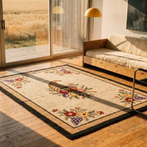 Wool Multicolor Hooked American Small Scatter Size Antique 1930s Rug (SKU 20470) - room view