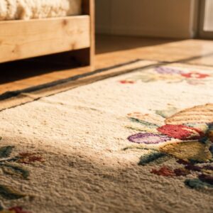 Wool Multicolor Hooked American Small Scatter Size Antique 1930s Rug (SKU 20470) - in-room detail