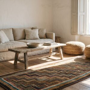 Multicolor Hooked Small Scatter Size American 1940s Antique Wool Rug (SKU 20518) - room view
