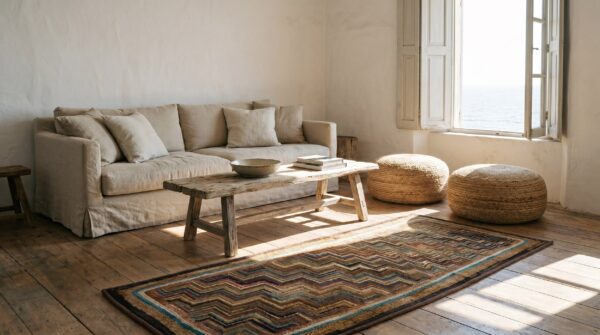 Multicolor hooked small scatter size american 1940s antique wool rug (sku 20518) - room view