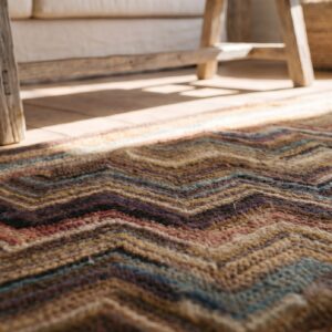 Multicolor Hooked Small Scatter Size American 1940s Antique Wool Rug (SKU 20518) - in-room detail