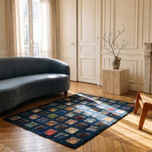 Antique Wool Multicolor Jewel Tones Hooked - Loop Pile Square Rug (SKU 20540) - room view