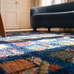 Antique Wool Multicolor Jewel Tones Hooked - Loop Pile Square Rug (SKU 20540) - in-room detail