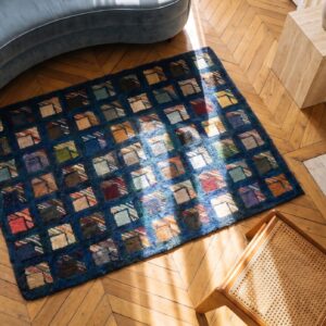 Antique Wool Multicolor Jewel Tones Hooked - Loop Pile Square Rug (SKU 20540) - styled overhead view
