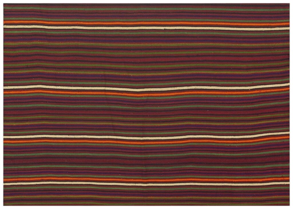 Multicolor Vintage Mid-century Modern Stripe Handwoven Turkish Kilim Small Rug