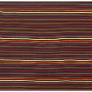 Multicolor Vintage Mid-century Modern Stripe Handwoven Turkish Kilim Small Rug