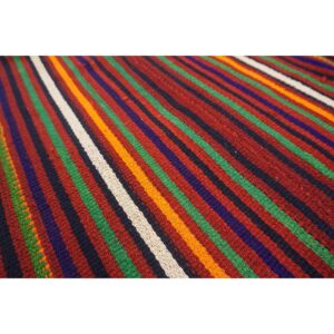 Multicolor Vintage Mid-century Modern Stripe Handwoven Turkish Kilim Small Rug - detail view 3