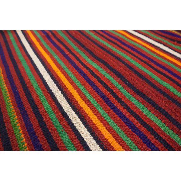 Multicolor vintage mid-century modern stripe handwoven turkish kilim small rug 4 Multicolor vintage mid-century modern stripe handwoven turkish kilim small rug - detail view 3