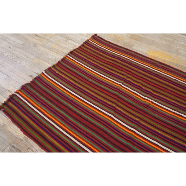 Multicolor vintage mid-century modern stripe handwoven turkish kilim small rug 5 Multicolor vintage mid-century modern stripe handwoven turkish kilim small rug - detail view 4