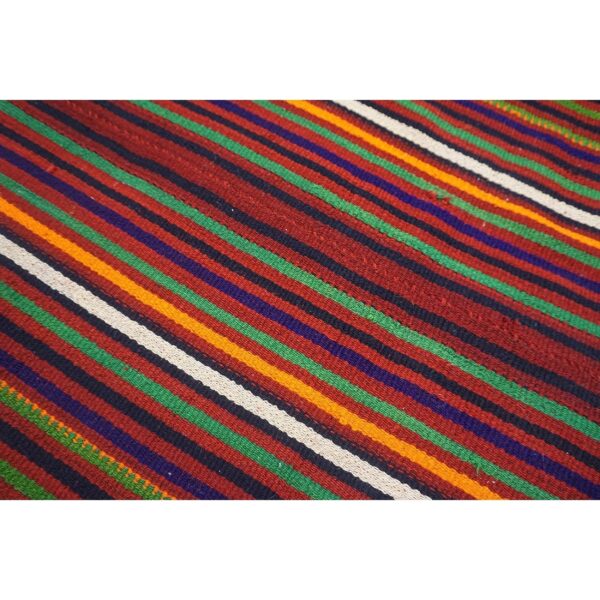 Multicolor vintage mid-century modern stripe handwoven turkish kilim small rug 6 Multicolor vintage mid-century modern stripe handwoven turkish kilim small rug - detail view 5