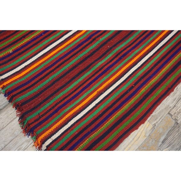 Multicolor vintage mid-century modern stripe handwoven turkish kilim small rug 7 Multicolor vintage mid-century modern stripe handwoven turkish kilim small rug - detail view 6