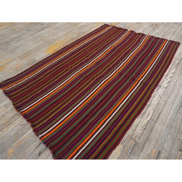 Multicolor vintage mid-century modern stripe handwoven turkish kilim small rug 8 Multicolor vintage mid-century modern stripe handwoven turkish kilim small rug - detail view 7