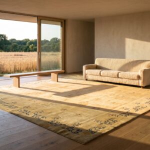 Antique N. Chinese Mongolian Carpet 16'10"×17'10" Dusty Rose & Camel, Square Format, Circa 1900 (SKU 17646) - room view