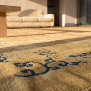 Antique N. Chinese Mongolian Carpet 16'10"×17'10" Dusty Rose & Camel, Square Format, Circa 1900 (SKU 17646) - in-room detail
