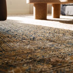 Antique N.E. Persian Khorassan Moud Carpet 11'6"×15'2" Navy Field, Dusty Rose Border, Circa 1890 (SKU 21377) - in-room detail