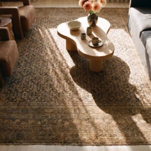 Antique N.E. Persian Khorassan Moud Carpet 11'6"×15'2" Navy Field, Dusty Rose Border, Circa 1890 (SKU 21377) - styled overhead view