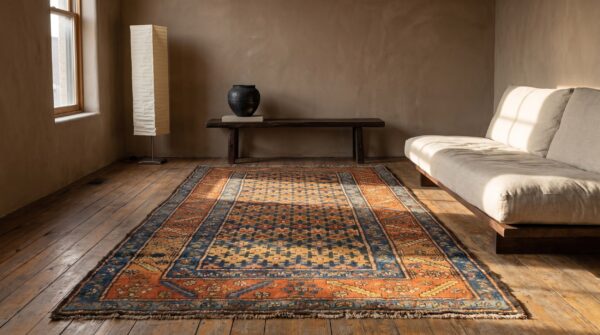 Antique n. W. Persian allover geometric wool hand knotted pile blue 1900s rug 4 Antique n. W. Persian allover geometric wool hand knotted pile blue 1900s rug (sku 21581) - room view