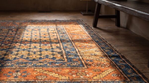 Antique n. W. Persian allover geometric wool hand knotted pile blue 1900s rug 5 Antique n. W. Persian allover geometric wool hand knotted pile blue 1900s rug (sku 21581) - in-room detail