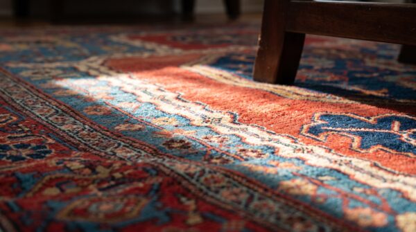 Antique n. W. Persian bakhshaiesh carpet 10'8"×16'10" blue & red, hand-knotted wool, 1880s 13 Antique n. W. Persian bakhshaiesh carpet 10'8"×16'10" blue & red, hand-knotted wool, 1880s (sku 21739) - in-room detail