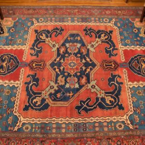 Antique N.W. Persian Bakhshaiesh Carpet 10'8"×16'10" Blue & Red, Hand-Knotted Wool, 1880s (SKU 21739) - styled overhead view