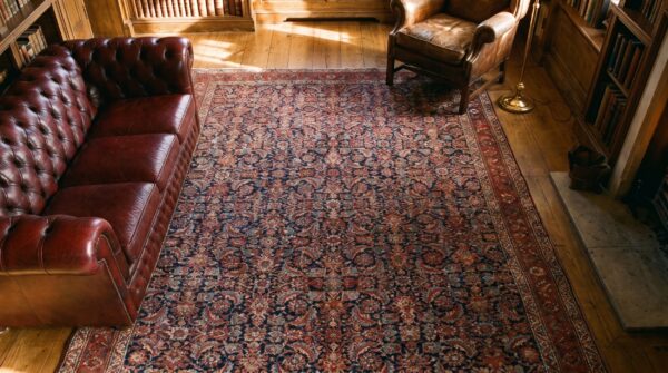 Antique n. W. Persian persian blue 1814 rug 2 Antique n. W. Persian persian blue 1814 rug (sku 21628) - styled overhead view