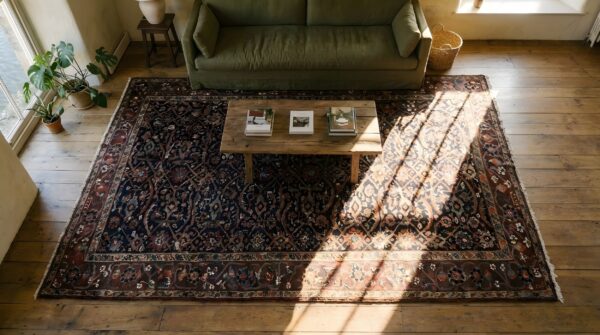 Antique n. W. Persian blue 1822 rug 2 Antique n. W. Persian blue 1822 rug (sku 25351) - styled overhead view