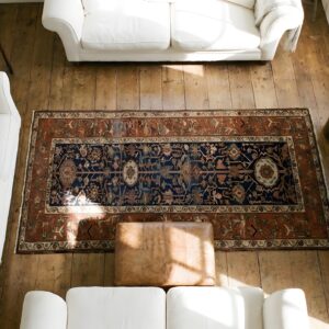 Antique N.W. Persian Blue 1880s Hallway Runner Rug (SKU 25618) - styled overhead view