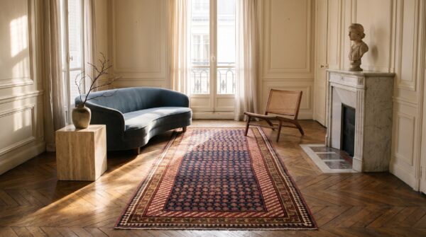 Antique n. W. Persian persian blue 1890s blue rug 5 Antique n. W. Persian persian blue 1890s blue rug (sku 21393) - room view