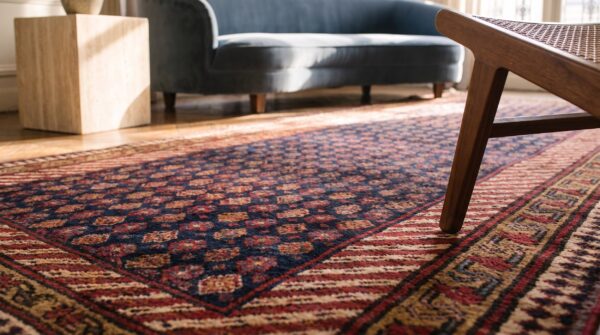Antique n. W. Persian persian blue 1890s blue rug 6 Antique n. W. Persian persian blue 1890s blue rug (sku 21393) - in-room detail