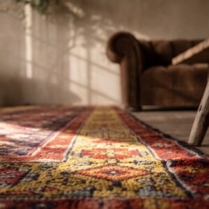 Antique N.W. Persian Blue Hallway Runner 4 Pointed Star Motif Rug, 1870s (SKU 21490) - in-room detail