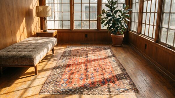 Antique n. W. Persian coral 1930s hallway runner rug 7 Antique n. W. Persian coral 1930s hallway runner rug (sku 19719) - room view