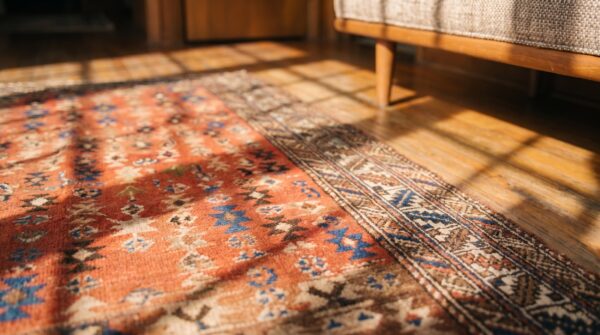 Antique n. W. Persian coral 1930s hallway runner rug 8 Antique n. W. Persian coral 1930s hallway runner rug (sku 19719) - in-room detail