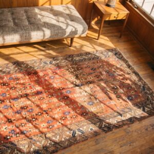 Antique N.W. Persian Coral 1930s Hallway Runner Rug (SKU 19719) - styled overhead view
