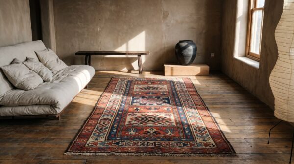 Antique n. W. Persian coral wool hallway runner rug 8 Antique n. W. Persian coral wool hallway runner rug (sku 21730) - room view