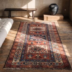 Antique N.W. Persian Coral Wool Hallway Runner Rug (SKU 21730) - styled overhead view