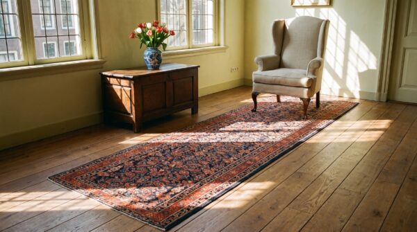 Antique n. W. Persian geometric knotted hallway runner rug (sku 24527) - room view