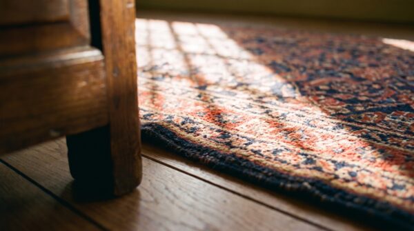 Antique n. W. Persian geometric knotted hallway runner rug (sku 24527) - in-room detail