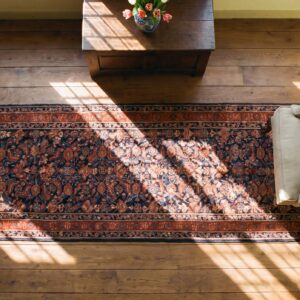 Antique N.W. Persian Geometric Knotted Hallway Runner Rug (SKU 24527) - styled overhead view