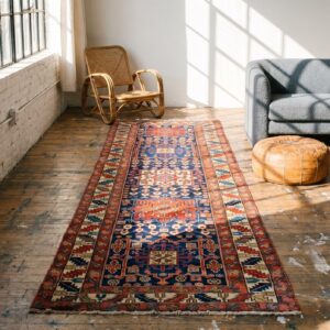 Antique N.W. Persian Geometric Medallion Hand Knotted Hallway Runner Rug (SKU 18549) - room view