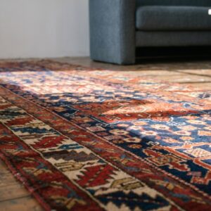 Antique N.W. Persian Geometric Medallion Hand Knotted Hallway Runner Rug (SKU 18549) - in-room detail