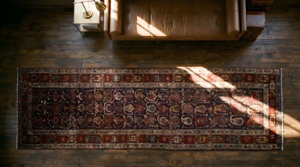 Antique n. W. Persian knotted hallway runner rug 2 Antique n. W. Persian knotted hallway runner rug (sku 23099) - styled overhead view