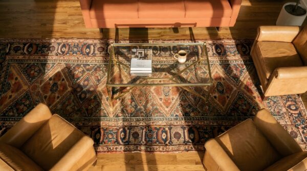 Antique n. W. Persian hallway runner wool rug 2 Antique n. W. Persian hallway runner wool rug (sku 24915) - styled overhead view