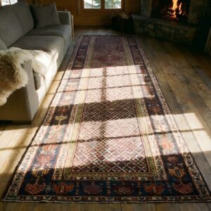 Antique N.W. Persian Hallway Runner Wool Blue Rug (SKU 23762) - styled overhead view