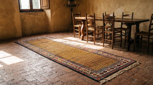 Antique n. W. Persian hallway runner wool yellow rug 6 Antique n. W. Persian hallway runner wool yellow rug (sku 21106) - room view